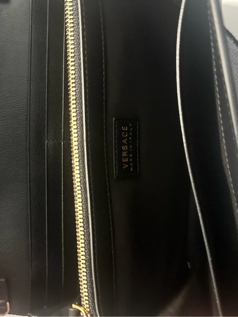 Versace Black Leather Medallion Chain Shoulder Bag